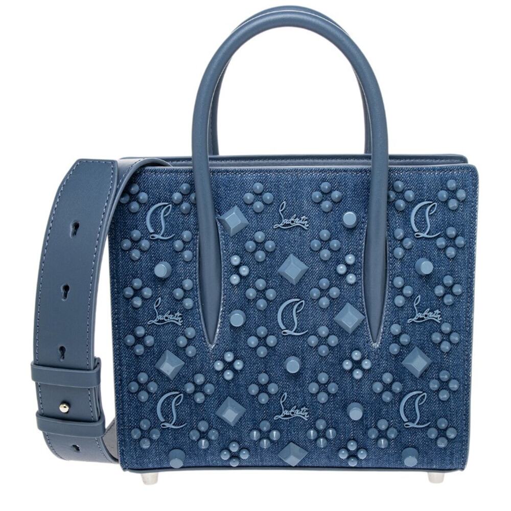 NWT! CHRISTIAN LOUBOUTIN PALOMA DENIM LEATHER SHOULDER TOTE BAG PURSE AUTHENTIC